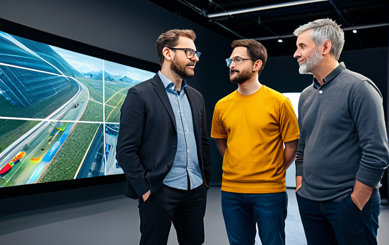 A diverse group of professional game developers and experienced community leaders, in modest business casual attire, gathered around a large interactive holographic display in a high-tech, modern studio environment. They are deeply focused, collaboratively reviewing and discussing new game features and development progress. The atmosphere is one of collaborative innovation and serious deliberation. Perfect anatomy, correct proportions, natural pose, well-formed hands, proper finger count, natural body proportions. safe for work, appropriate content, fully clothed, professional, family-friendly, high quality, studio lighting.