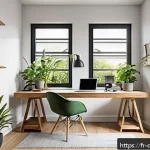 Home 21 데블 M 성장 노하우 - A modern, well-organized home office bathed in natural daylight from a large window, featuring an er...